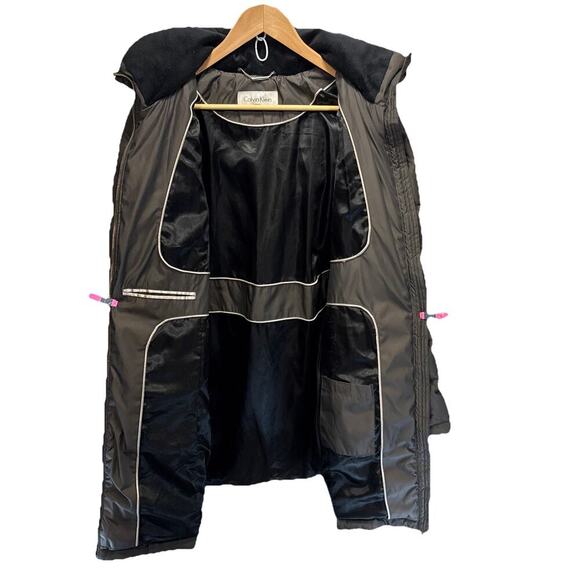 CALVIN KLEIN Women Puffer Parka M Brown Duck Down Removable Hood Winter Coat - Picture 5 of 13